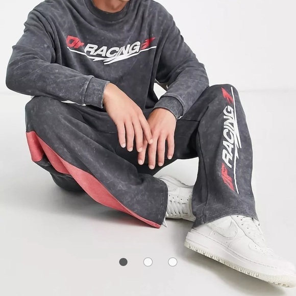 NWOT asos design DF racing gray, red, cream sweat pants B55 - Picture 1 of 9
